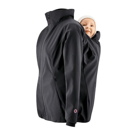 Der bewährte Klassiker! Die wetterfeste 4-in-1 Softshell-Jacke mit bequemer Passform inkl. Schwangerschafts- und Babyeinsatz (fürs Bauch- und Rückentragen).