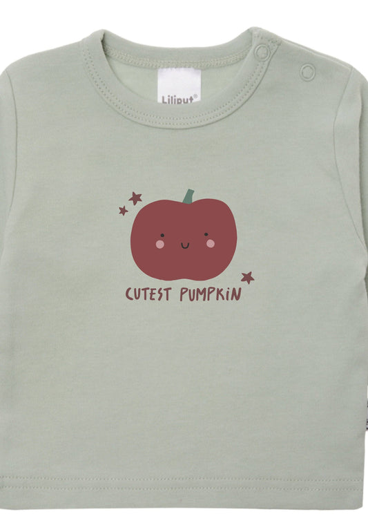 Für kleine Herbst-Fans! Das kuschelige Langarmshirt aus reiner Baumwolle mit niedlichem Kürbis-Print und Schulterknöpfen für einfaches Anziehen.