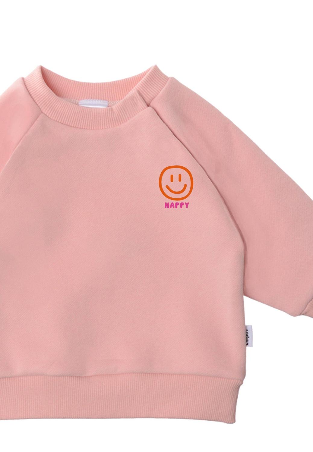 Verbreitet sofort Fröhlichkeit! Das Gute-Laune-Sweatshirt in trendigem Dusty Pink mit Smiley-Print ist innen kuschelweich und ein echter Modetrend.