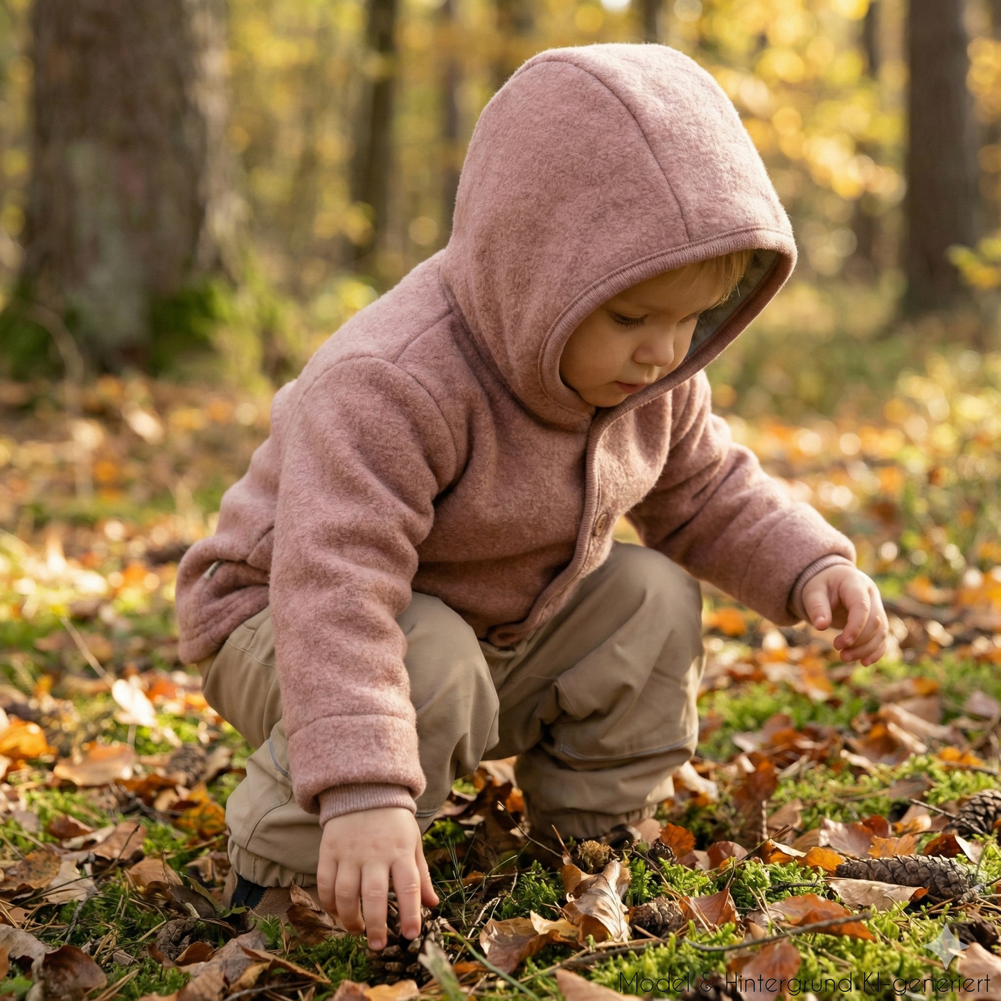 Robust, warm und wetterfest! Die Kapuzenjacke aus dicht gewalkter Merinowolle wärmt wunderbar, ist schmutzabweisend und ideal für Wald und Spielplatz.