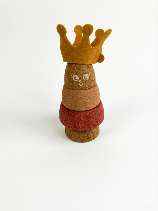 Ihre Majestät bittet zum Spiel! Die griffige Kork-Stapelfigur lässt sich kreativ kombinieren und bietet flüsterleisen Bauspaß ab 18 Monaten.