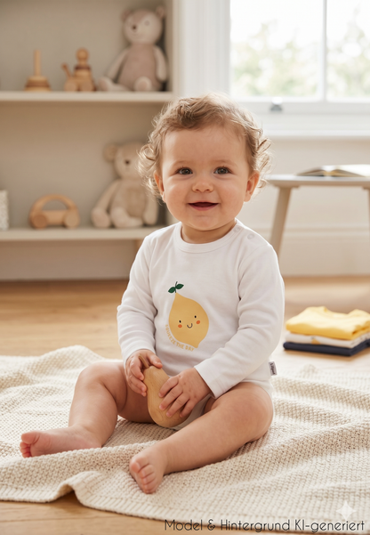 Liliput 2er-Pack Langarmshirts mit Zitronen-Print – weiß & gelb, 100% Baumwolle, weich & atmungsaktiv. Mit Druckknöpfen. Größen 62/68–86/92. Jetzt entdecken!