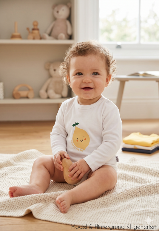Liliput 2er-Pack Langarmshirts mit Zitronen-Print – weiß & gelb, 100% Baumwolle, weich & atmungsaktiv. Mit Druckknöpfen. Größen 62/68–86/92. Jetzt entdecken!