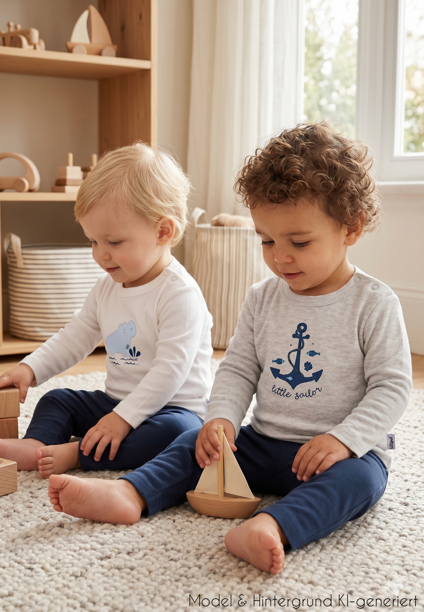 Liliput 2er-Pack Langarmshirts mit Anker-Print – weiß & grau-melange, 100% Baumwolle, weich & atmungsaktiv. Perfekter Allrounder. Größen 62/68–86/92.