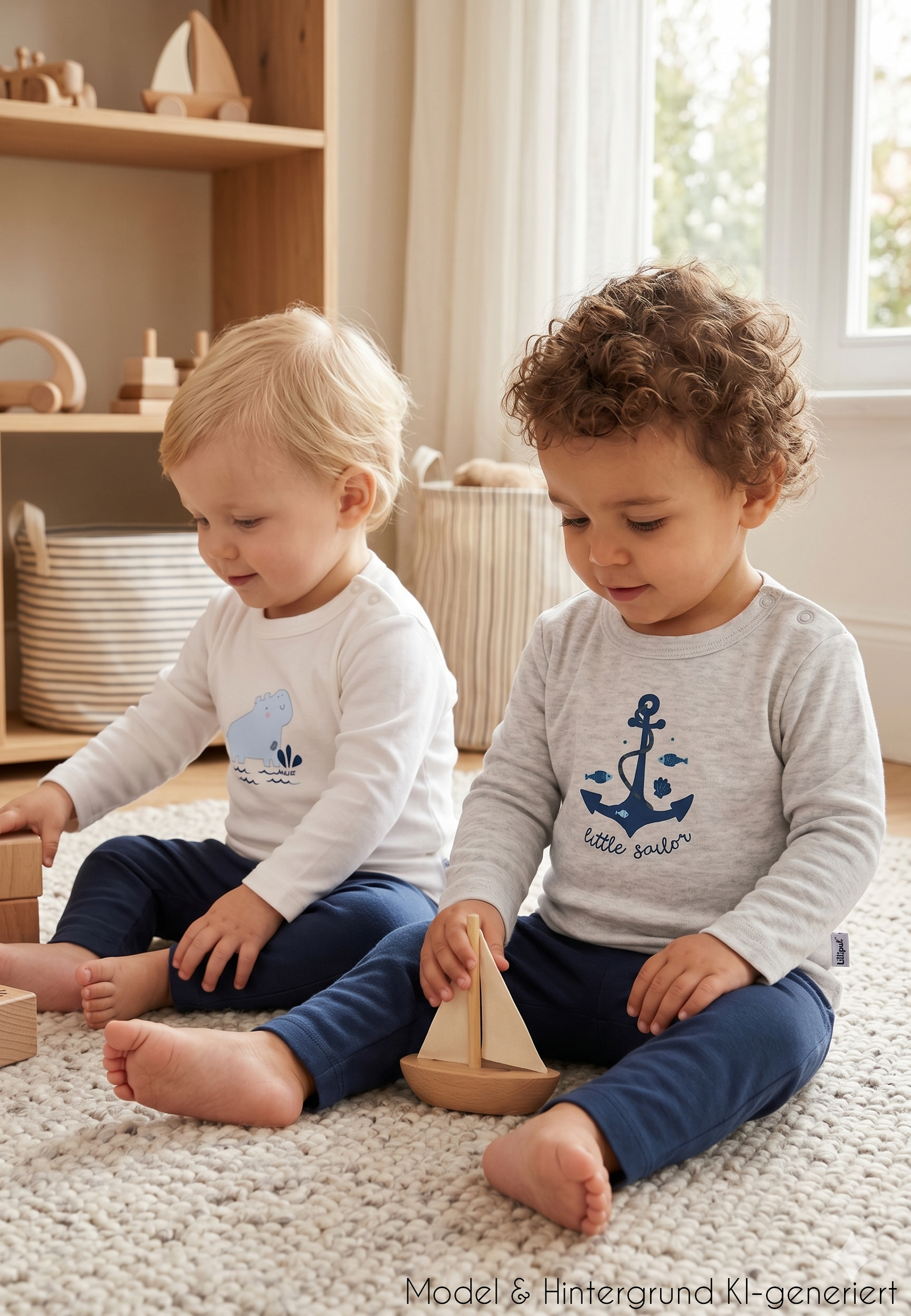 Liliput 2er-Pack Langarmshirts mit Anker-Print – weiß & grau-melange, 100% Baumwolle, weich & atmungsaktiv. Perfekter Allrounder. Größen 62/68–86/92.