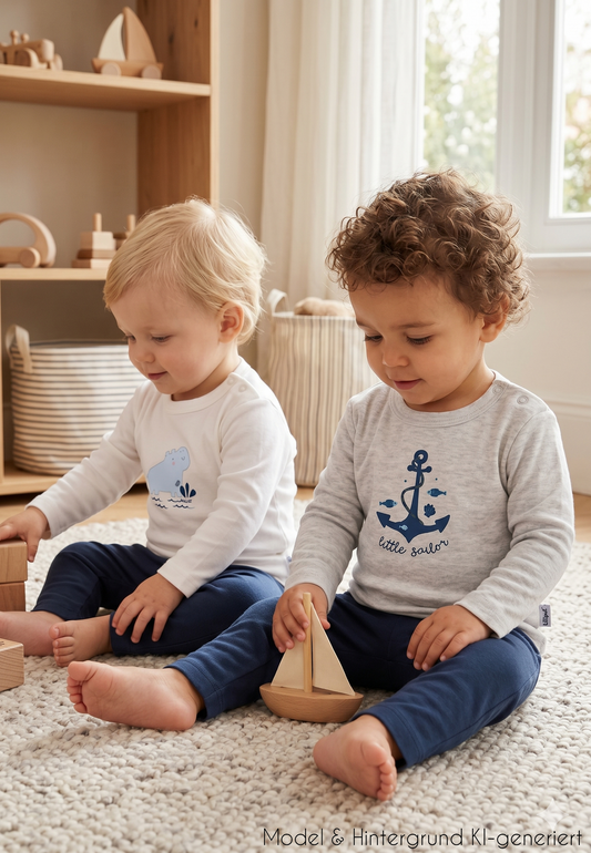 Liliput 2er-Pack Langarmshirts mit Anker-Print – weiß & grau-melange, 100% Baumwolle, weich & atmungsaktiv. Perfekter Allrounder. Größen 62/68–86/92.