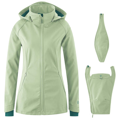 Der bewährte Klassiker! Die wetterfeste 4-in-1 Softshell-Jacke mit bequemer Passform inkl. Schwangerschafts- und Babyeinsatz (fürs Bauch- und Rückentragen).