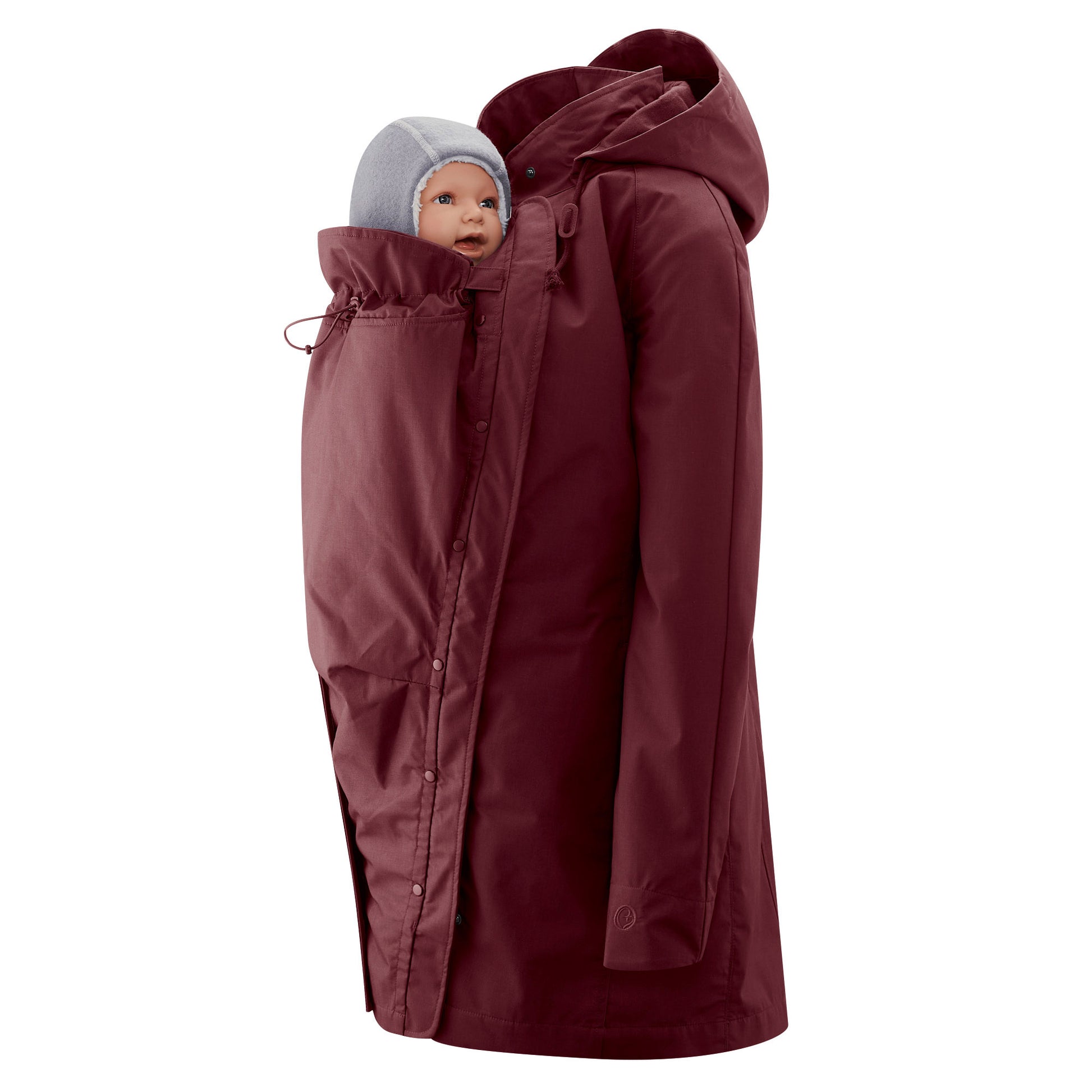 Das 4-in-1 Raumwunder für urbane Mamas. Der schicke Kurzmantel mit Bio-Baumwolle bietet Platz für Schwangerschaftsbauch und Babytrage (vorne & hinten).