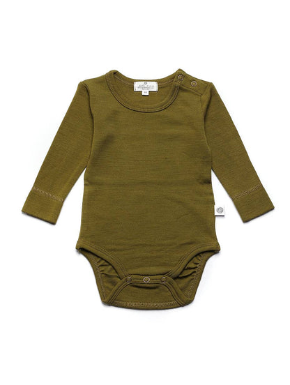 Die kuscheligste Basis für jeden Tag. Der klassische Langarm-Body aus 100% temperaturausgleichender Merinowolle ist sanft zur empfindlichen Babyhaut.