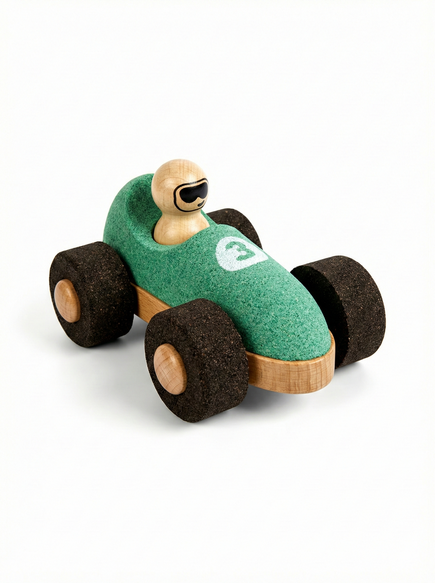 Startschuss für den leisen Flitzer! Der griffige Spielzeug-Rennwagen aus Kork und Holz schont Ohren sowie Fußböden und ist extrem leicht zu greifen.