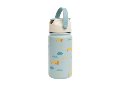 Auslaufsicher und robust! Die doppelwandige Thermo-Trinkflasche hält Getränke stundenlang kalt oder warm und lässt sich kinderleicht bedienen.