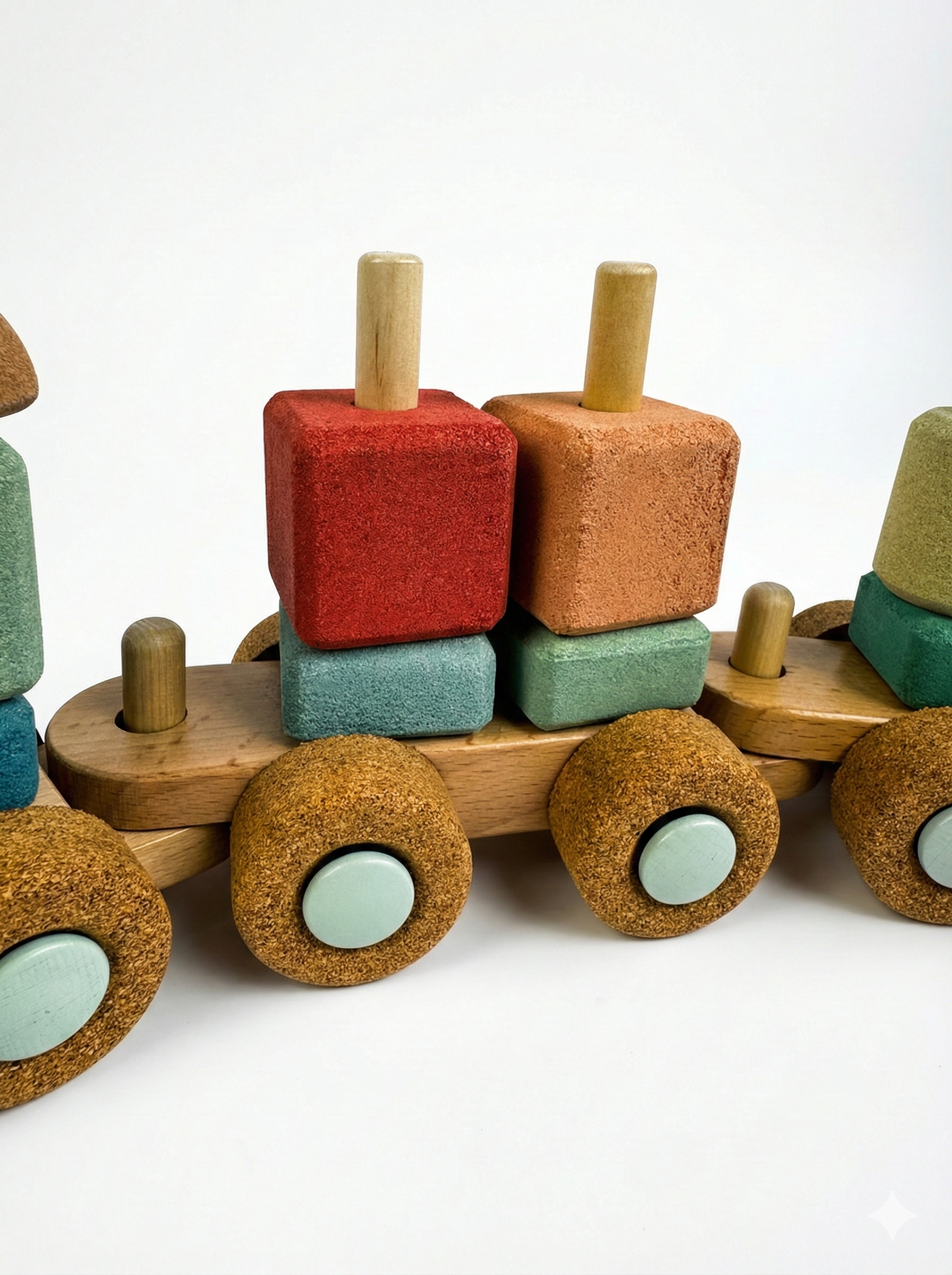 Die leiseste Eisenbahn der Welt! Das kreative Bauset aus weichem Kork lässt kleine Lokführer eigene Züge bauen, ganz ohne Lärm und Kratzer im Boden.