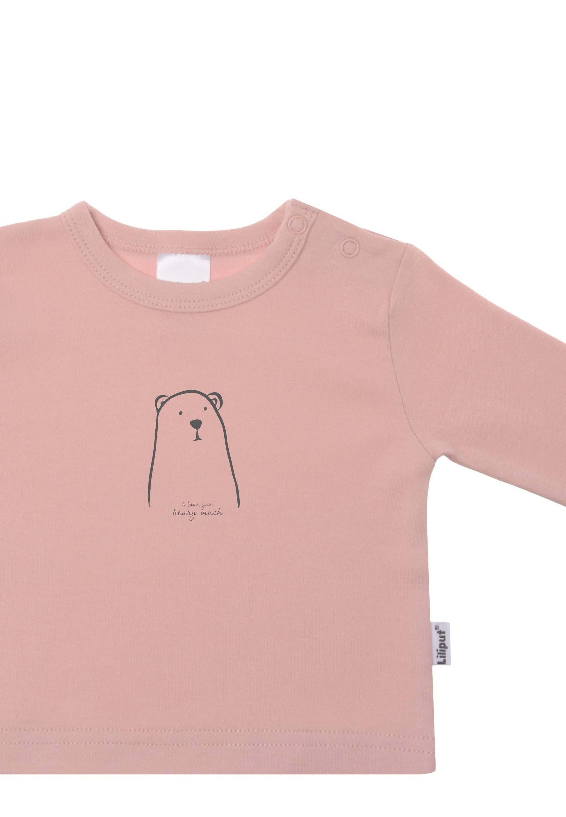Liliput Langarmshirt in zart Rosé mit süßem Bären-Print – 100% Baumwolle, weich, waschbeständiger Druck & Druckknöpfe. Größen 62/68–86/92. Jetzt entdecken!