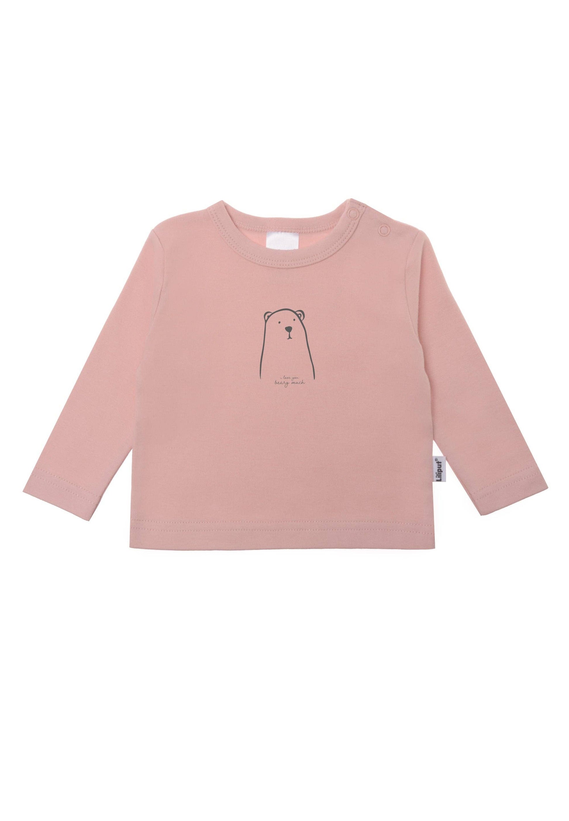 Liliput Langarmshirt in zart Rosé mit süßem Bären-Print – 100% Baumwolle, weich, waschbeständiger Druck & Druckknöpfe. Größen 62/68–86/92. Jetzt entdecken!