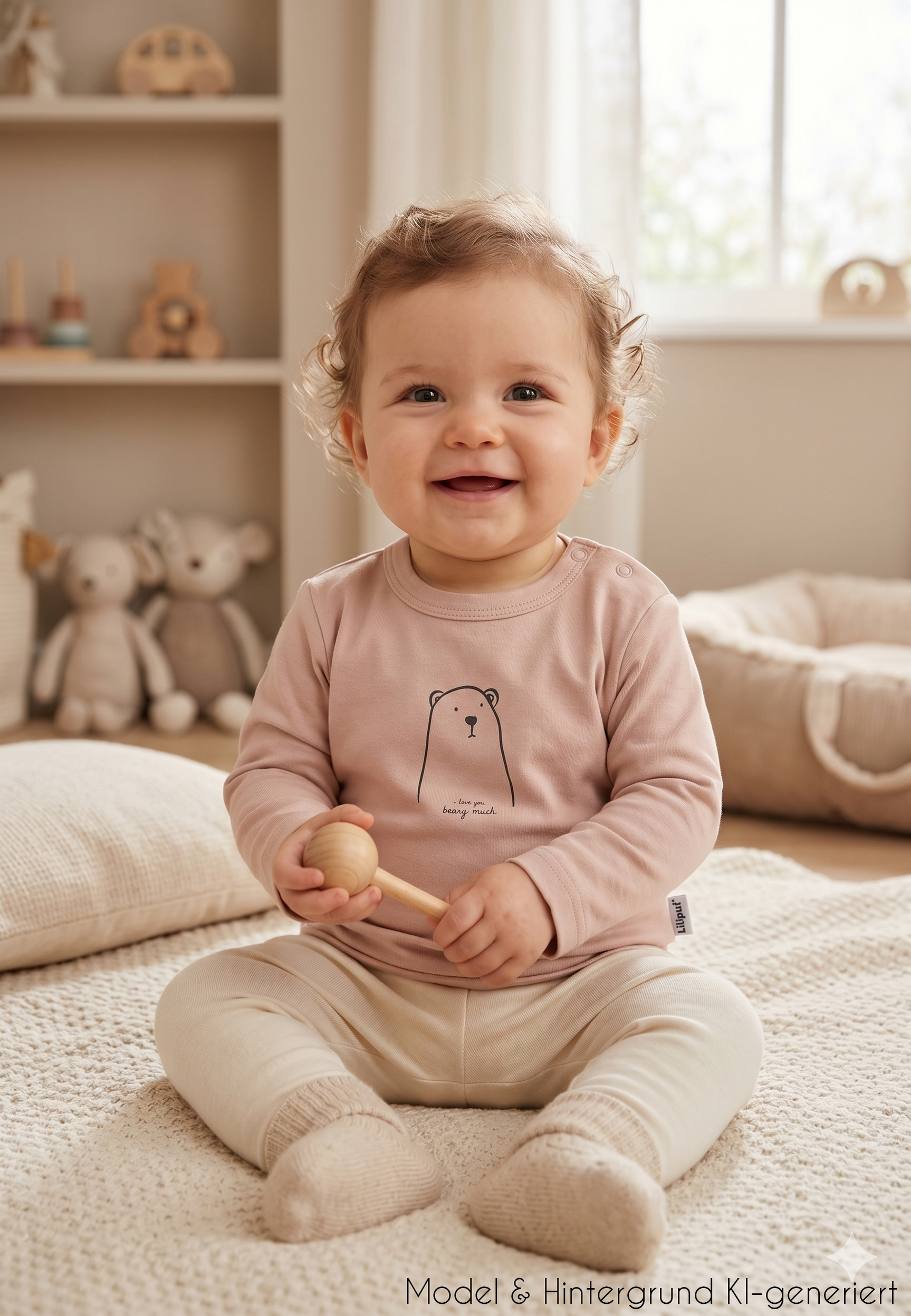 Liliput Langarmshirt in zart Rosé mit süßem Bären-Print – 100% Baumwolle, weich, waschbeständiger Druck & Druckknöpfe. Größen 62/68–86/92. Jetzt entdecken!
