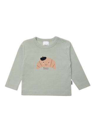Liliput Langarmshirt in schilf mit "Bonjour mon amour" Croissant-Print – 100% Baumwolle, weich & mit Druckknöpfen. Größen 50/56–86/92. Jetzt entdecken!