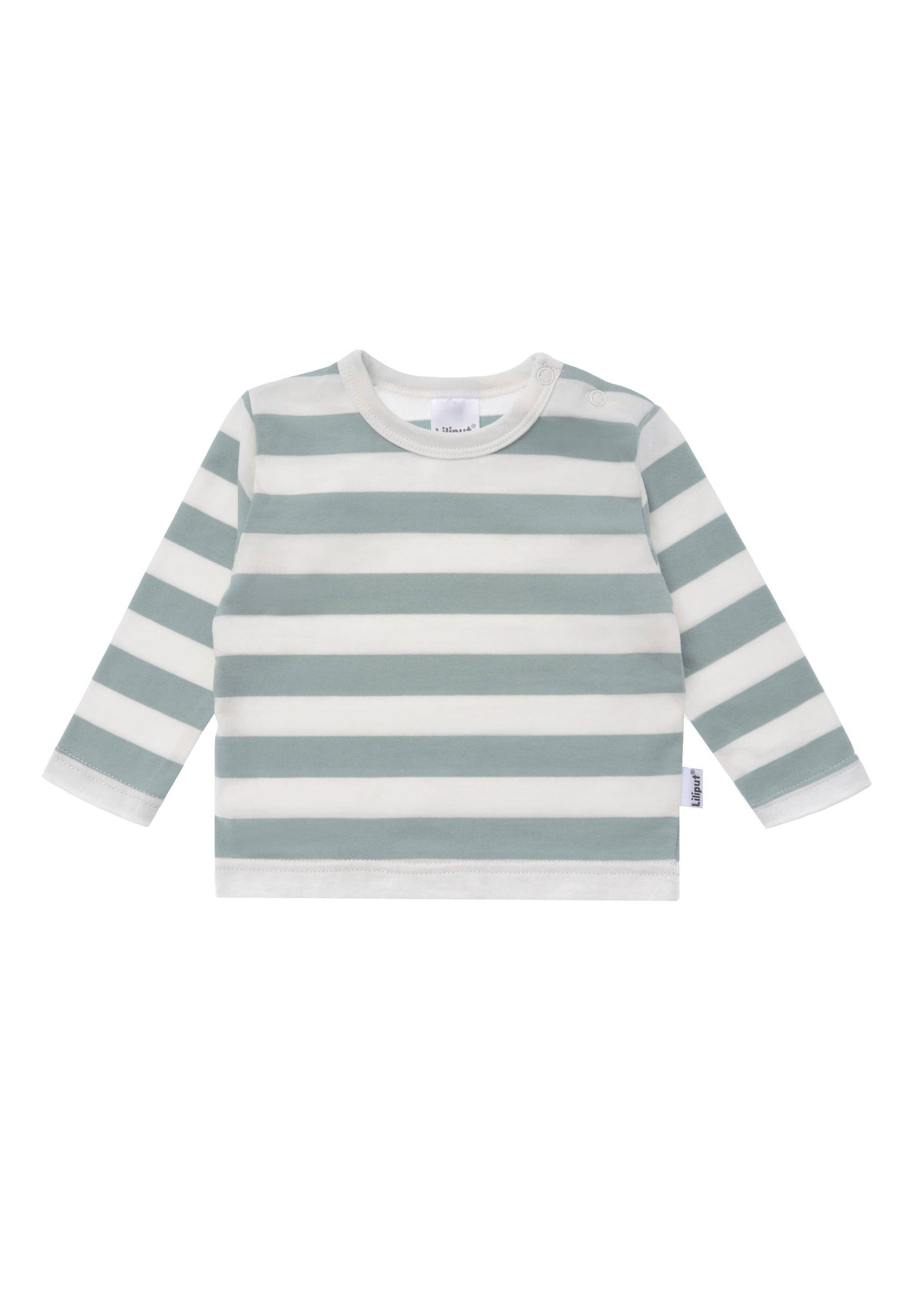Liliput Langarmshirt mit Blockstreifen – 100% Baumwolle, weich, formstabil & maschinenwaschbar. In schilf & ecru. Größen 50/56–86/92. Jetzt entdecken!