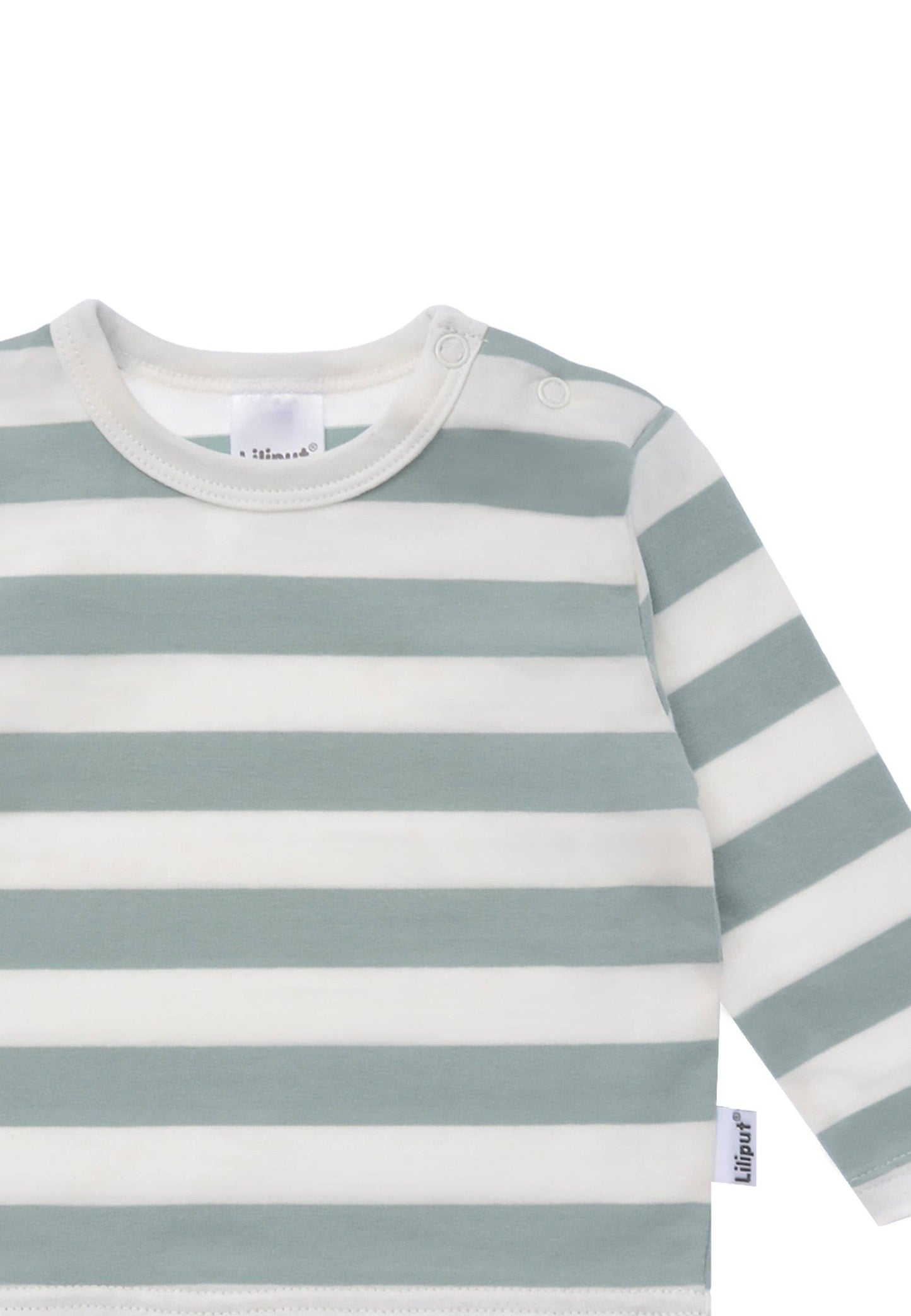 Liliput Langarmshirt mit Blockstreifen – 100% Baumwolle, weich, formstabil & maschinenwaschbar. In schilf & ecru. Größen 50/56–86/92. Jetzt entdecken!