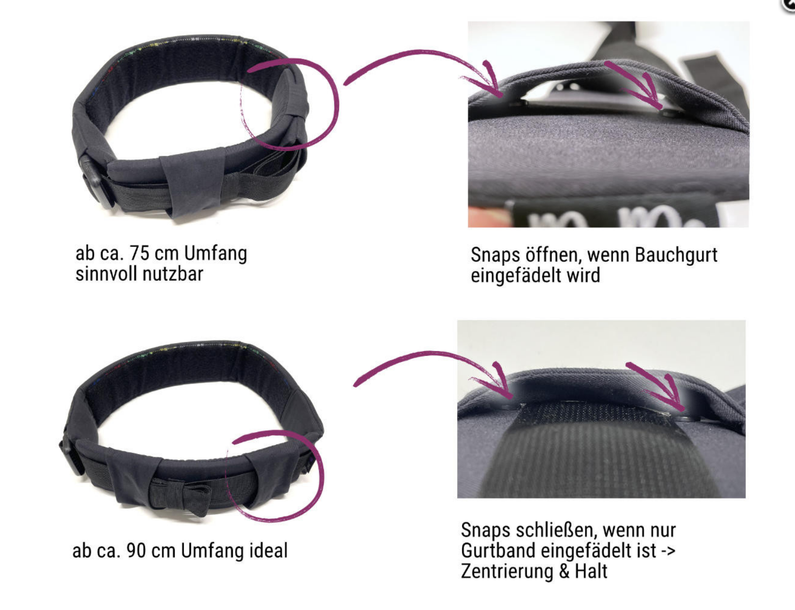 Das Rücken-Upgrade für schwere Babys! Das ergonomische Gurt-Pad verteilt den Druck des Bauchgurts optimal und beugt Rückenschmerzen bei längeren Trage-Ausflügen vor.