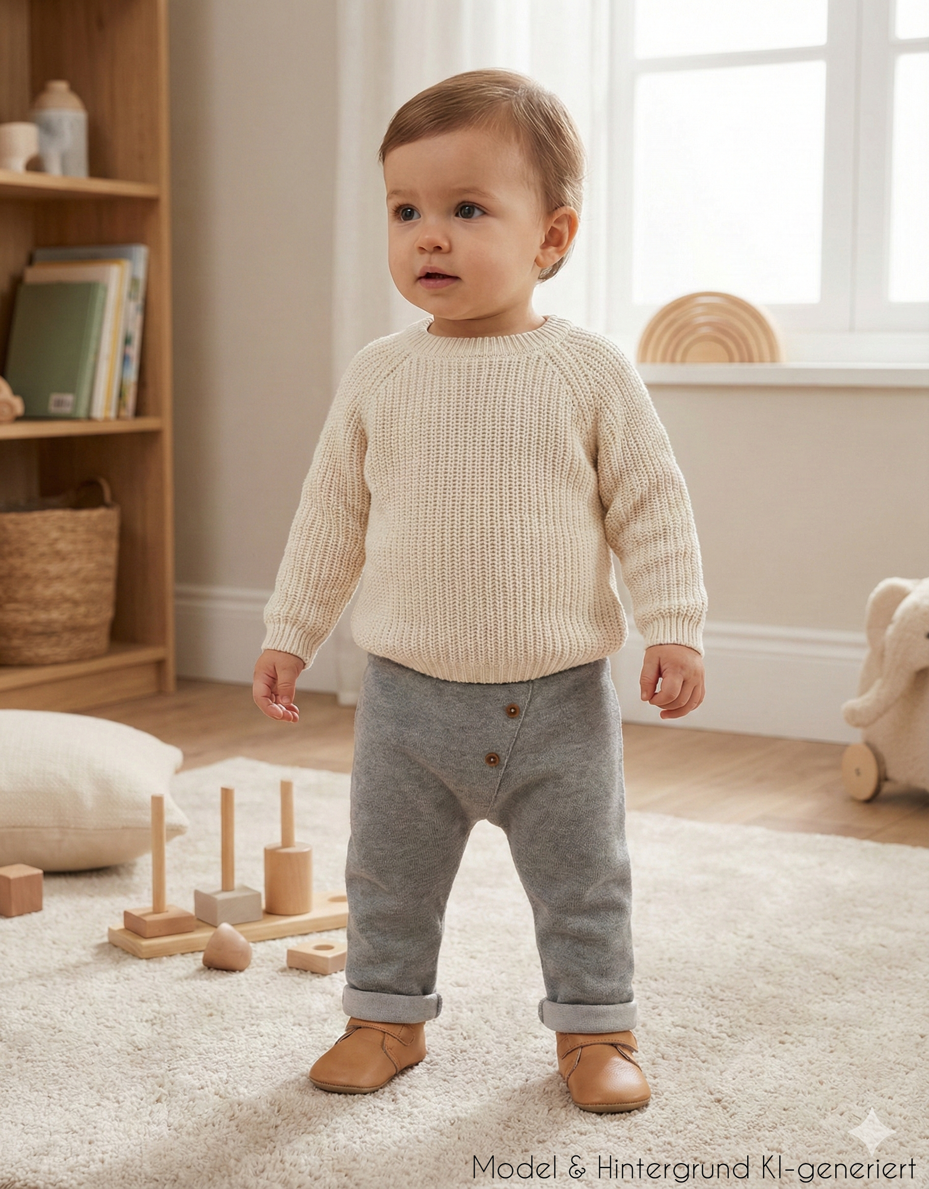Lässiger Strick-Look für kleine Entdecker! Die bequeme Babyhose aus 100% weicher Baumwolle überzeugt mit Komfortbund und stylischen Zierknöpfen.