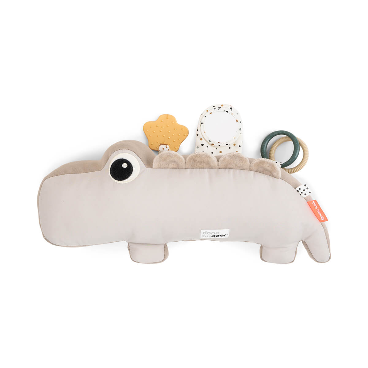 Der perfekte Tummy-Time-Trainer! Das weiche Kissen in Krokodil-Form stützt den Oberkörper, stärkt Nacken und Rücken und fördert die Motorik deines Babys.