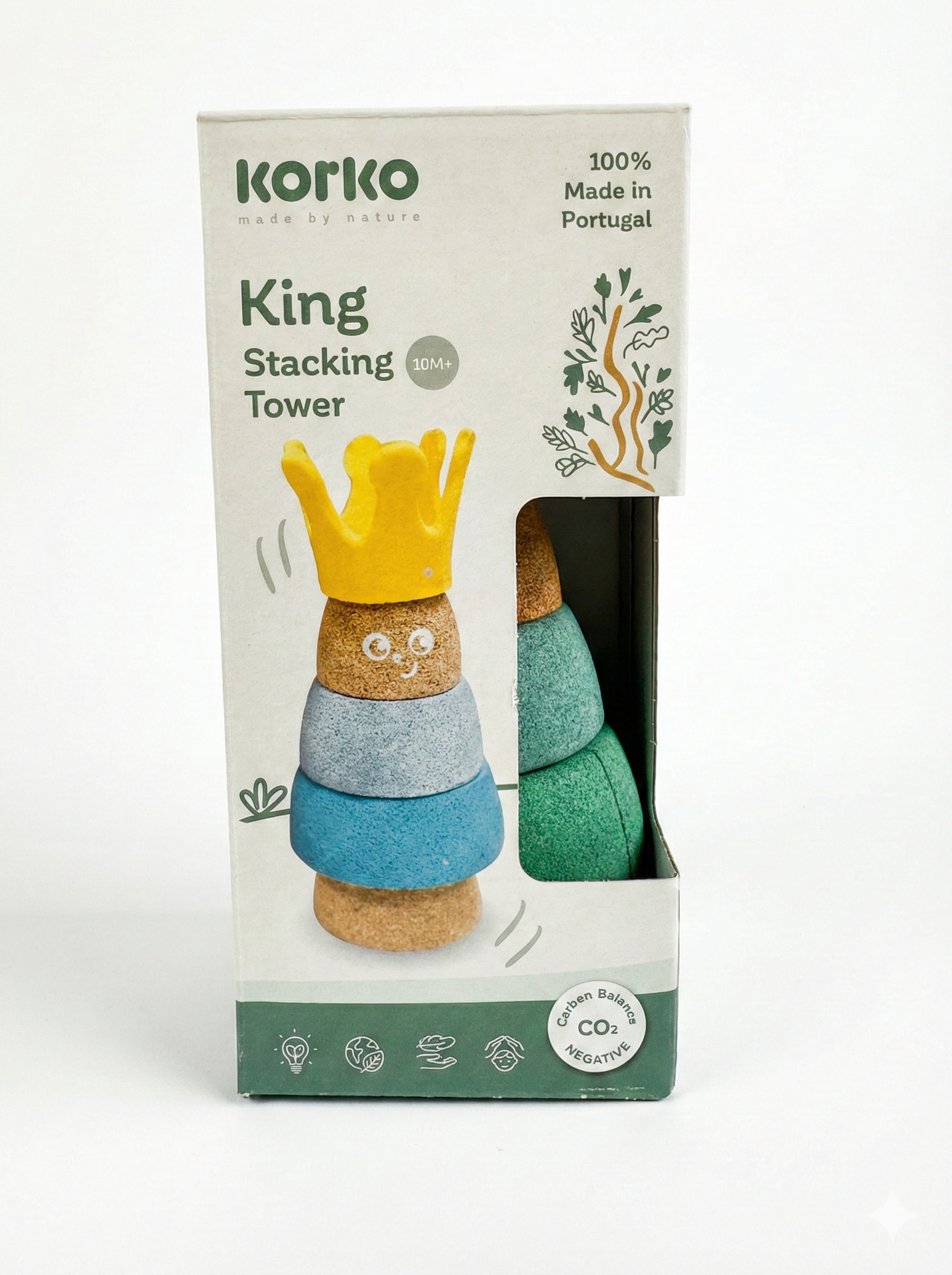 Seine Majestät zum Selberbauen! Die leise Kork-Stapelfigur mit weicher Krone fördert Feinmotorik und Fantasie, ohne lautes Klappern beim Umfallen.