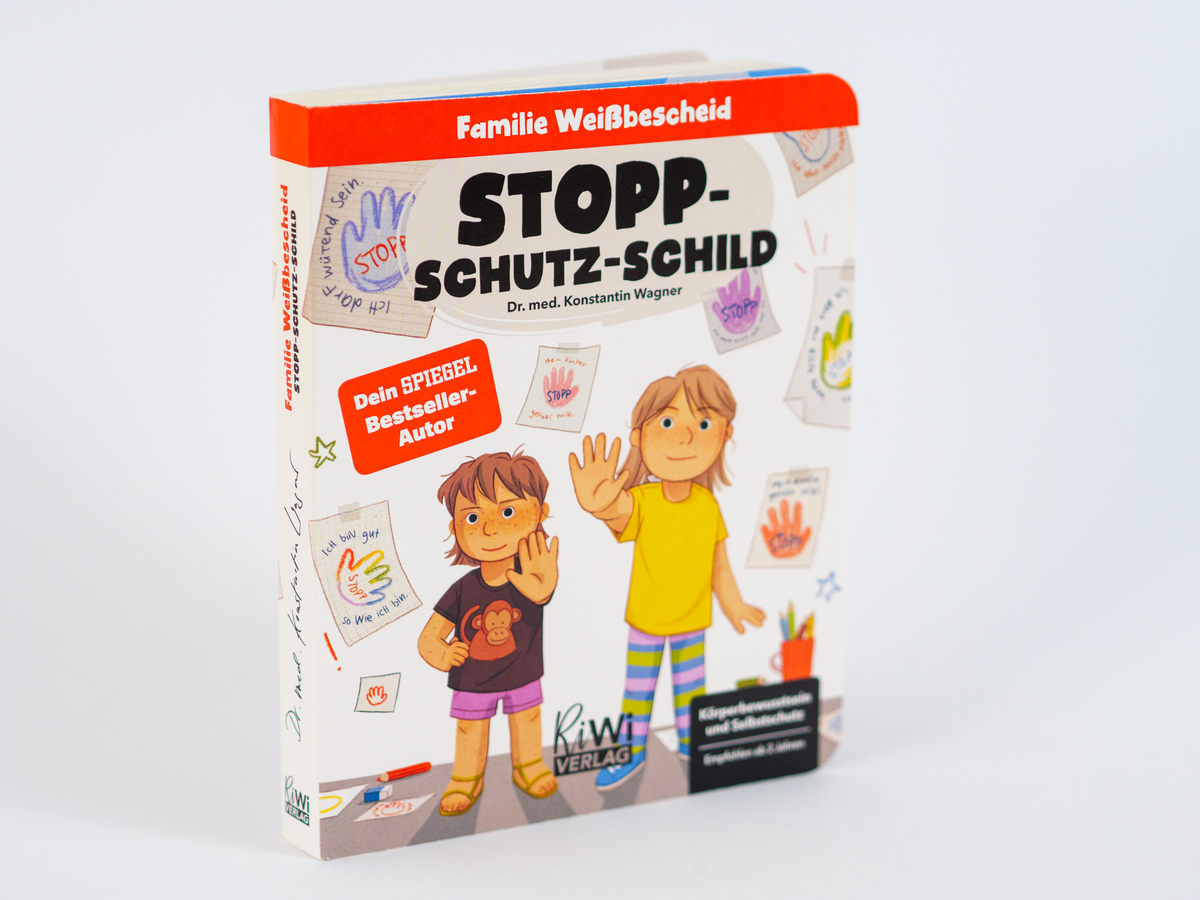 "Stopp Schutzschild" vom Richtig Wissen Verlag – Pappbilderbuch über Körpergrenzen & Selbstbestimmung für Kleinkinder. Mit QR-Codes für Eltern. Jetzt!