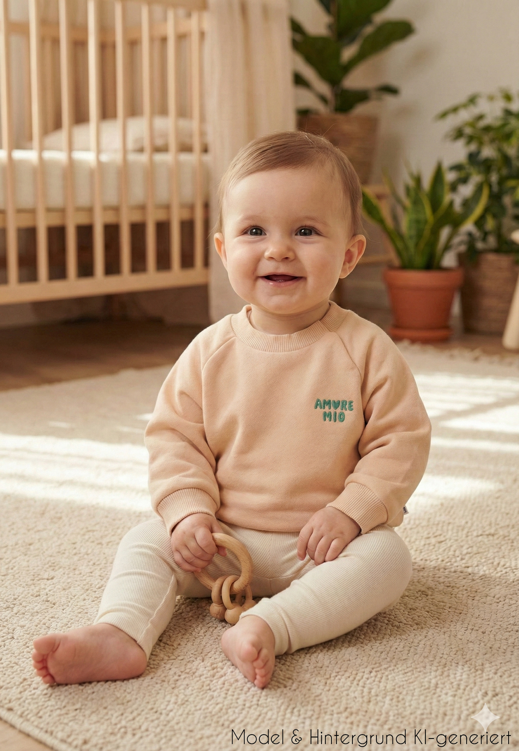 Die süßeste Liebeserklärung zum Anziehen! Das kuschelige graue Sweatshirt mit """"Amore Mio""""-Schriftzug bringt italienisches Flair in den Kinder-Alltag.""