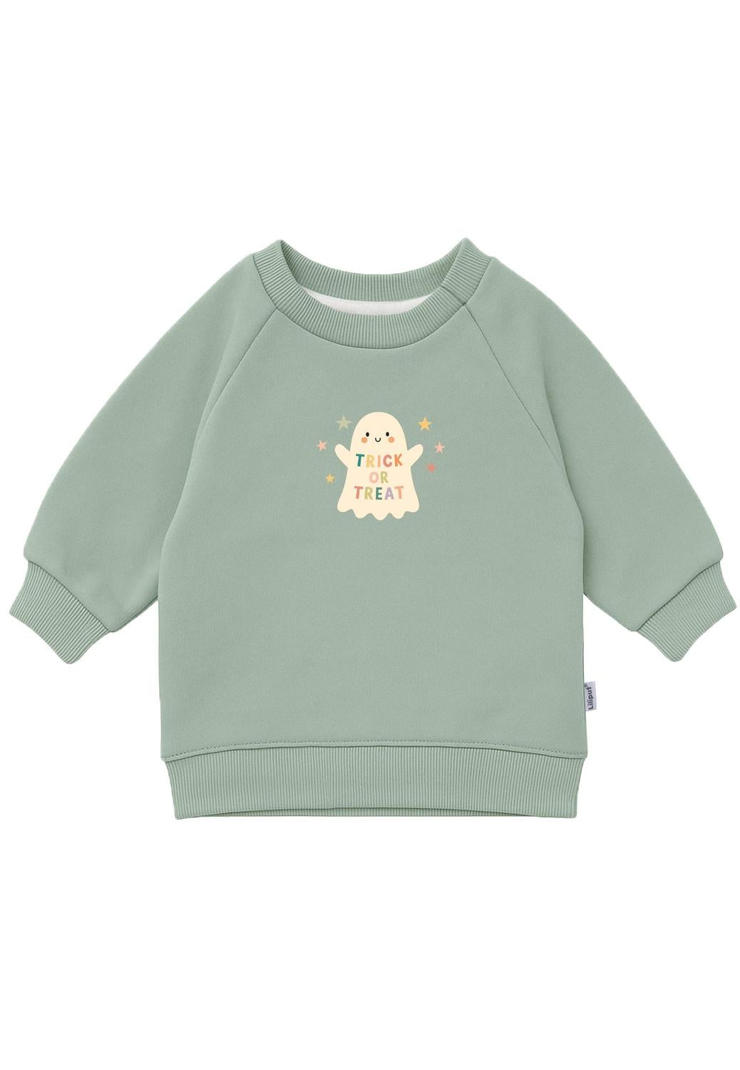 Zum Fürchten süß! Das kuschelweiche Sweatshirt in herbstlichem Schilfgrün mit freundlichem Gespenster-Print ist der ideale Begleiter für kühle Tage.