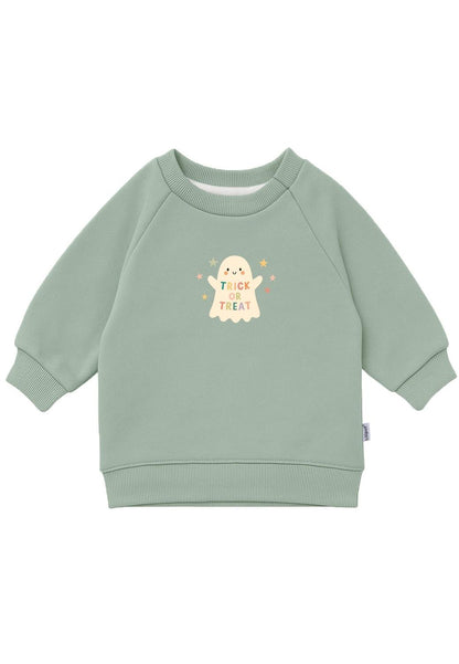 Zum Fürchten süß! Das kuschelweiche Sweatshirt in herbstlichem Schilfgrün mit freundlichem Gespenster-Print ist der ideale Begleiter für kühle Tage.