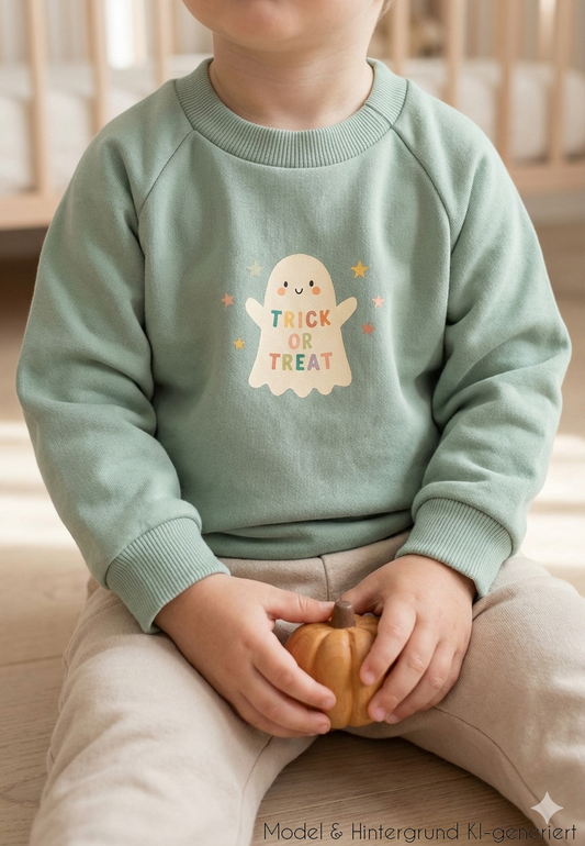 Zum Fürchten süß! Das kuschelweiche Sweatshirt in herbstlichem Schilfgrün mit freundlichem Gespenster-Print ist der ideale Begleiter für kühle Tage.