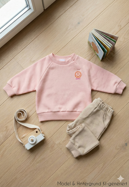 Verbreitet sofort Fröhlichkeit! Das Gute-Laune-Sweatshirt in trendigem Dusty Pink mit Smiley-Print ist innen kuschelweich und ein echter Modetrend.