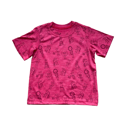 Natürlich kühlend an heißen Tagen! Das leichte Kinder T-Shirt aus Bio-Merinowolle & Seide mit süßem Geißlein-Print ist butterweich und atmungsaktiv.