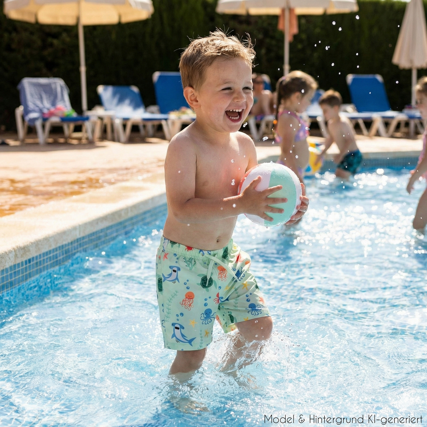 Lässige Badeshorts mit UV-Schutz 50+ für kleine Wasser-Fans! Schnelltrocknend, bequem und mit sicherem Halt für wilde Wasserspiele.
