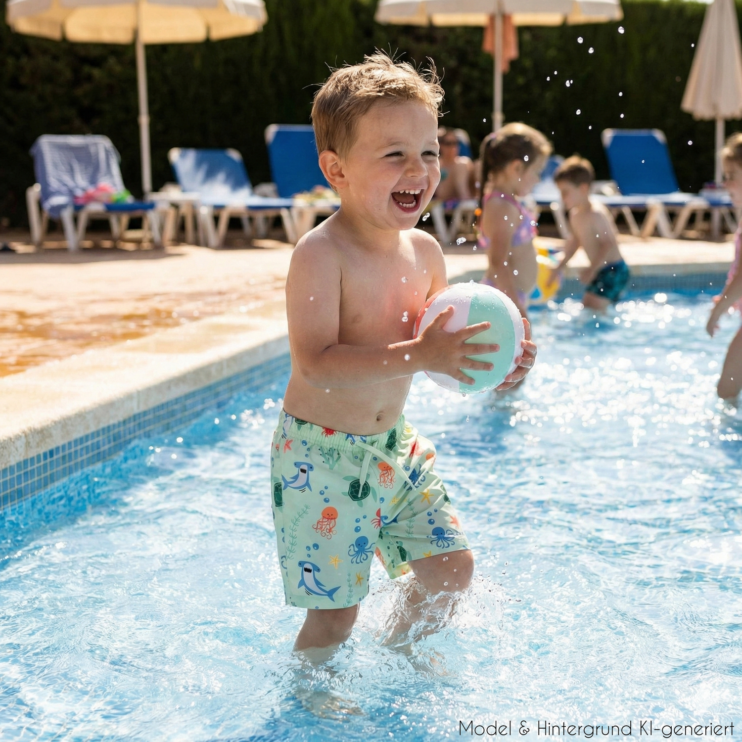 Lässige Badeshorts mit UV-Schutz 50+ für kleine Wasser-Fans! Schnelltrocknend, bequem und mit sicherem Halt für wilde Wasserspiele.