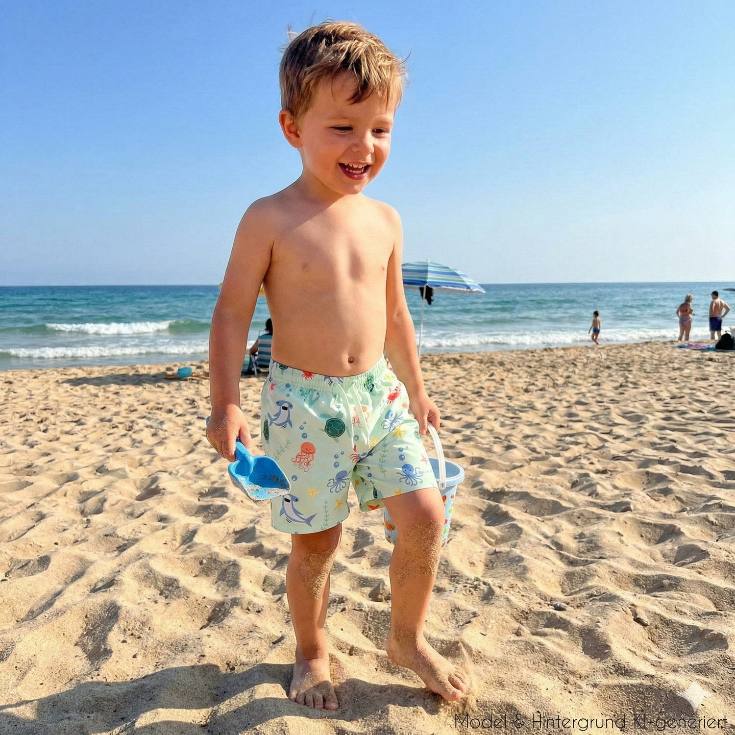 Lässige Badeshorts mit UV-Schutz 50+ für kleine Wasser-Fans! Schnelltrocknend, bequem und mit sicherem Halt für wilde Wasserspiele.