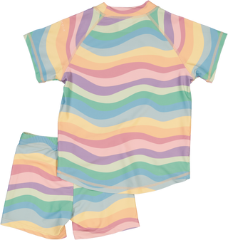 Sorgenfreier Badespaß im Partnerlook! Praktisches 2-teiliges Set aus Kurzarm-Shirt und Badeshorts mit UV-Schutz 50+ schützt vor starker Sonneneinstrahlung.