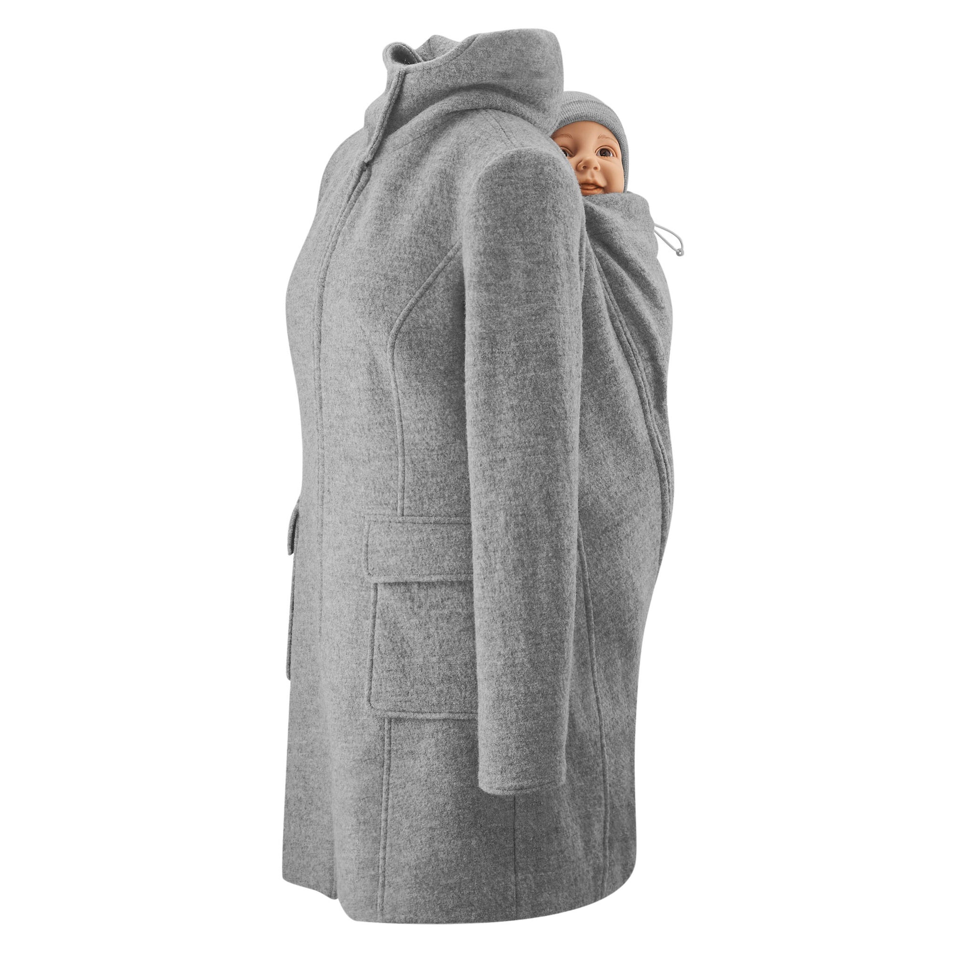 Eleganz trifft Naturfaser. Der edle 4-in-1 Wintermantel aus reinem Wollwalk ist klimaregulierend, schmutzabweisend und wärmt wunderbar beim Babytragen.