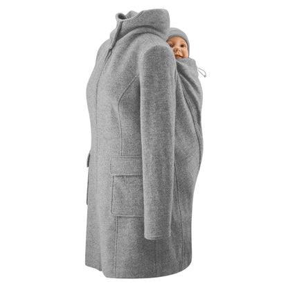 Eleganz trifft Naturfaser. Der edle 4-in-1 Wintermantel aus reinem Wollwalk ist klimaregulierend, schmutzabweisend und wärmt wunderbar beim Babytragen.