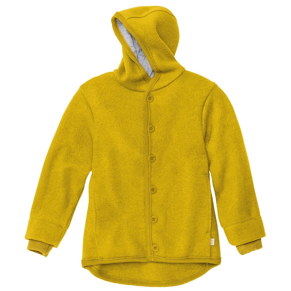 Robust, warm und wetterfest! Die Kapuzenjacke aus dicht gewalkter Merinowolle wärmt wunderbar, ist schmutzabweisend und ideal für Wald und Spielplatz.