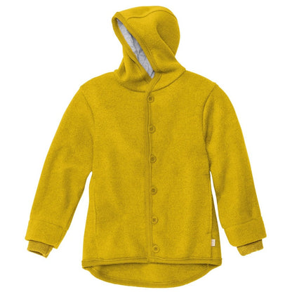 Robust, warm und wetterfest! Die Kapuzenjacke aus dicht gewalkter Merinowolle wärmt wunderbar, ist schmutzabweisend und ideal für Wald und Spielplatz.
