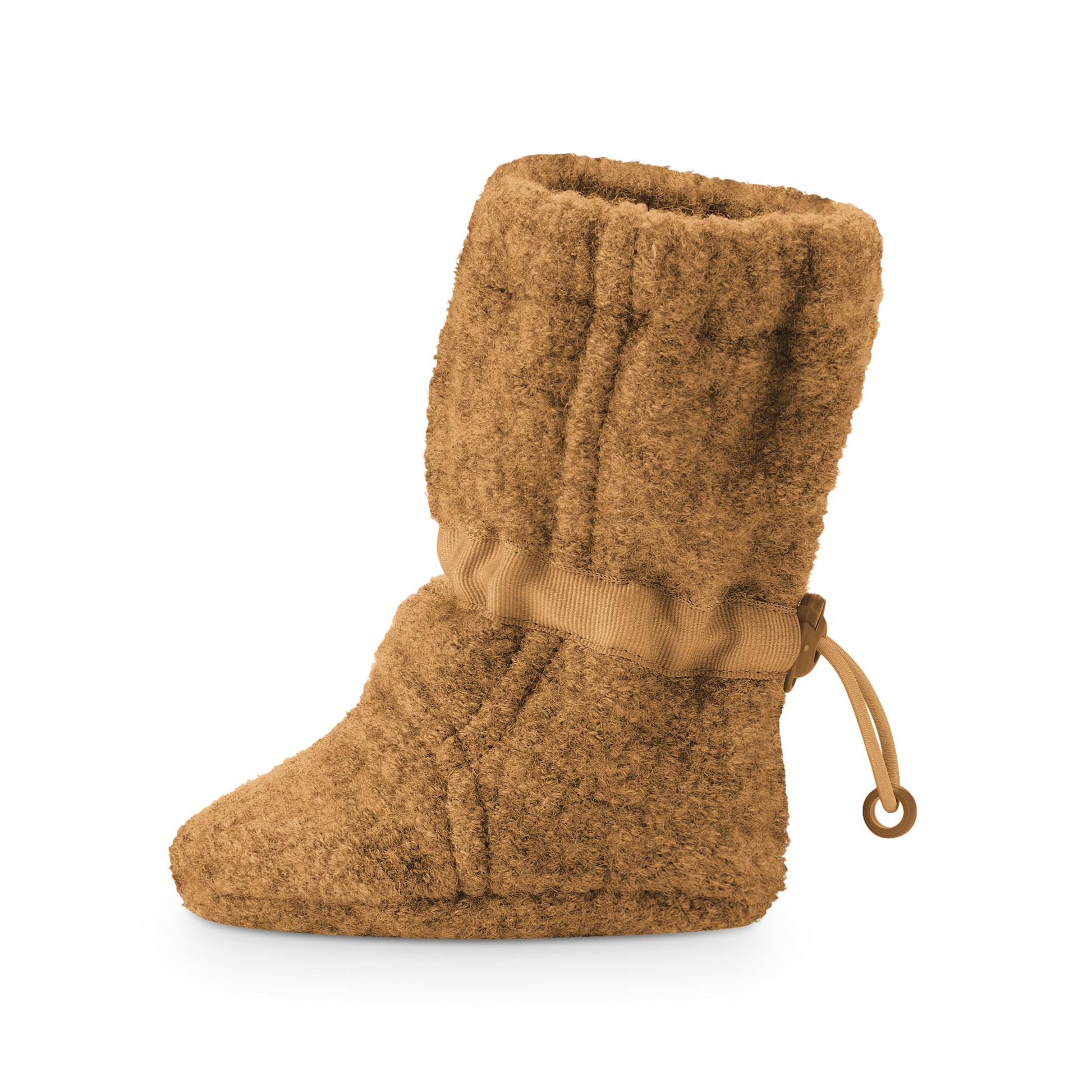 Nie mehr kalte Füße! Die kuscheligen Babyschuhe aus 100% temperaturregulierendem Wollwalk mit Klettverschluss halten kleine Zehen mollig warm.