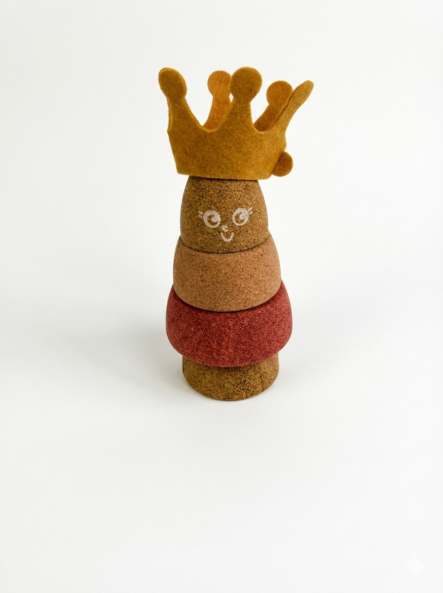 Ihre Majestät bittet zum Spiel! Die griffige Kork-Stapelfigur lässt sich kreativ kombinieren und bietet flüsterleisen Bauspaß ab 18 Monaten.