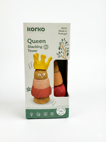 Ihre Majestät bittet zum Spiel! Die griffige Kork-Stapelfigur lässt sich kreativ kombinieren und bietet flüsterleisen Bauspaß ab 18 Monaten.