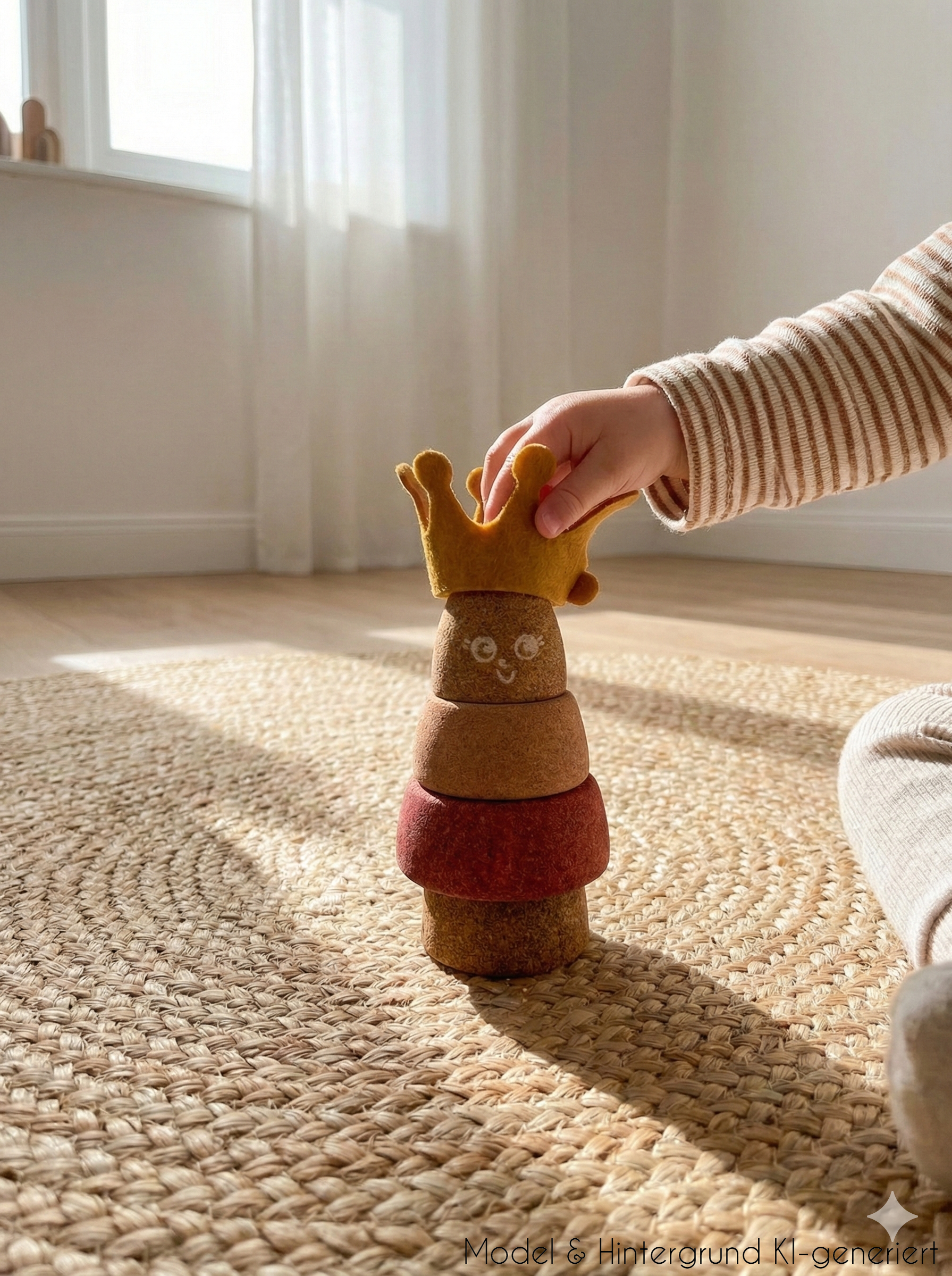 Ihre Majestät bittet zum Spiel! Die griffige Kork-Stapelfigur lässt sich kreativ kombinieren und bietet flüsterleisen Bauspaß ab 18 Monaten.